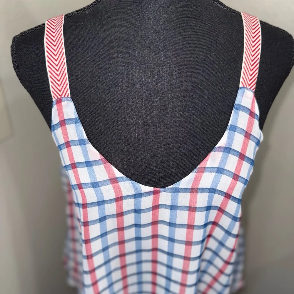 Maude Women’s Red and Blue‎ Checkered Tank Top- Size Medium